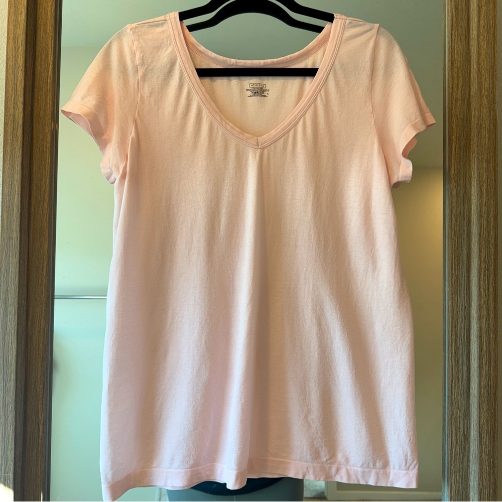 Athleta 100% Organic‎ Cotton V-Neck Seamless Tee Womens Large Basic Layering